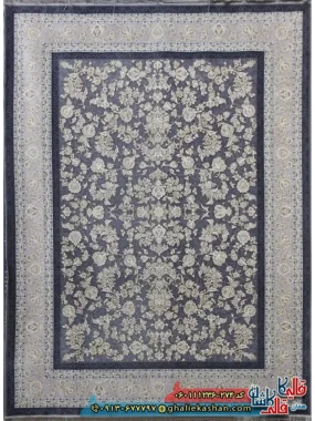 فرش طلاکوب 1200 شانه طرح افشان پارمیدا رنگ طوسی دلفینی گل برجسته کاشان