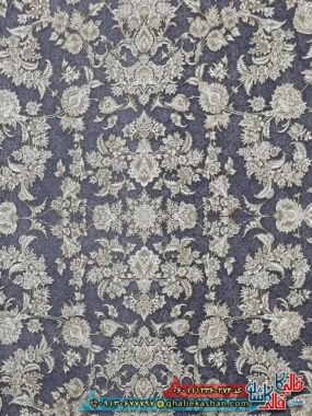 فرش طلاکوب 1200 شانه طرح افشان پارمیدا رنگ طوسی دلفینی گل برجسته کاشان زمینه