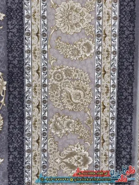 فرش طلاکوب 1200 شانه طرح افشان پارمیدا رنگ طوسی دلفینی گل برجسته کاشان نزدیک