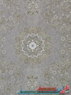 فرش طلاکوب 1200 شانه طرح افشان پرستش رنگ کرم صدفی گل برجسته کاشان زمینه
