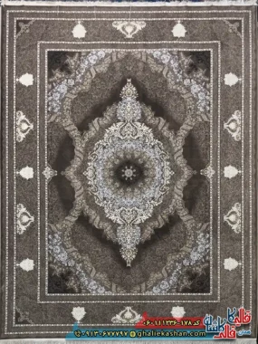 فرش طلاکوب 1200 شانه طرح برکه رنگ قهوه ای شکلاتی گل برجسته کاشان