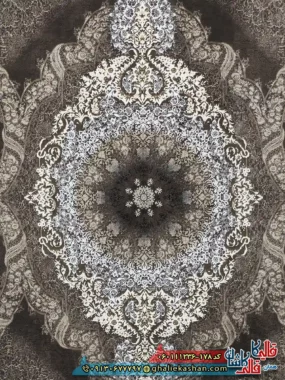 فرش طلاکوب 1200 شانه طرح برکه رنگ قهوه ای شکلاتی گل برجسته کاشان زمینه