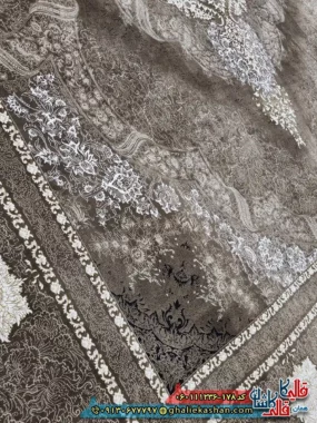 فرش طلاکوب 1200 شانه طرح برکه رنگ قهوه ای شکلاتی گل برجسته کاشان نزدیک