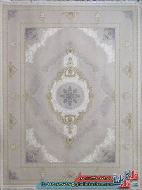فرش طلاکوب 1200 شانه طرح برکه رنگ کرم صدفی گل برجسته کاشان