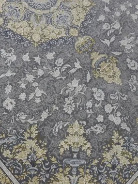 فرش طلاکوب 1200 شانه طرح ترلان رنگ طوسی نقره ای گل برجسته کاشان نزدیک 2