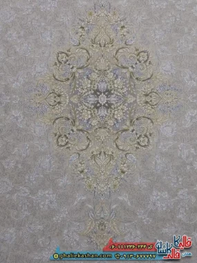 فرش طلاکوب 1200 شانه طرح رایان رنگ کرم گل برجسته کاشان زمینه