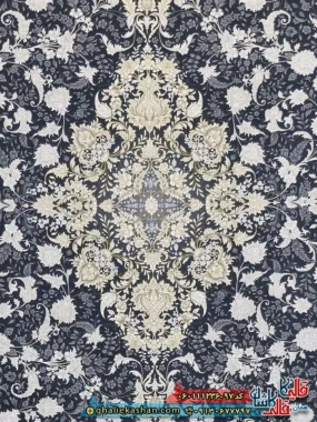 فرش طلاکوب 1200 شانه طرح رایان لیلی رنگ مشکی زغالی گل برجسته کاشان زمینه