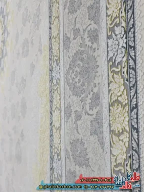 فرش طلاکوب 1200 شانه طرح رویان رنگ سفید کرم گل برجسته کاشان نزدیک