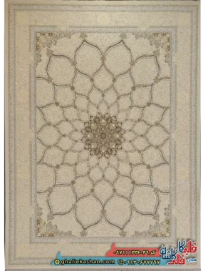 فرش طلاکوب 1200 شانه طرح سلاطین رنگ کرم صدفی گل برجسته کاشان