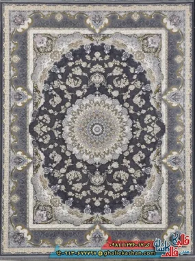 فرش طلاکوب 1200 شانه طرح شکوه رنگ طوسی دودی گل برجسته کاشان اصلی