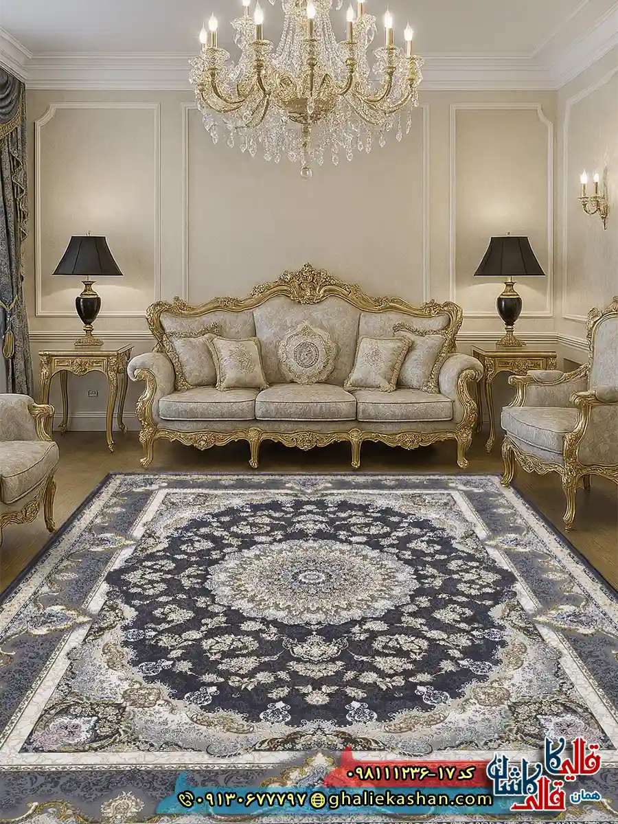 فرش طلاکوب 1200 شانه طرح شکوه رنگ طوسی دودی گل برجسته کاشان دکوراسیون فرش طلاکوب 1200 شانه طرح شکوه رنگ طوسی دودی گل برجسته کاشان دکوراسیون