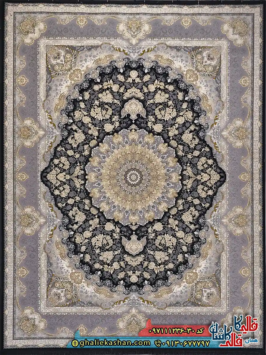 فرش طلاکوب 1200 شانه طرح معراج رنگ سرمه ای گل برجسته کاشان اصلی فرش طلاکوب 1200 شانه طرح معراج رنگ سرمه ای گل برجسته کاشان اصلی