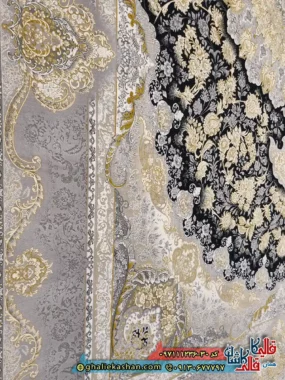 فرش طلاکوب 1200 شانه طرح معراج رنگ سرمه ای گل برجسته کاشان نزدیک