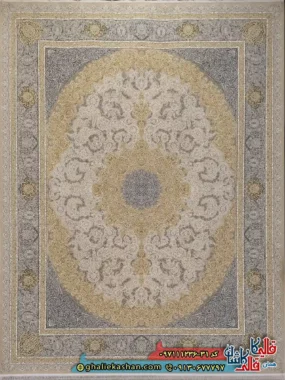 فرش طلاکوب 1200 شانه طرح مهسان رنگ بژ گل برجسته کاشان