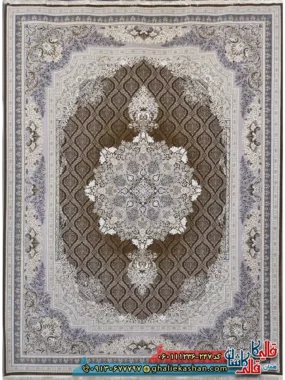 فرش طلاکوب 1200 شانه طرح مژده رنگ قهوه ای شکلاتی گل برجسته کاشان