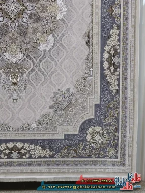 فرش طلاکوب 1200 شانه طرح مژده رنگ کرم صدفی گل برجسته کاشان حاشیه