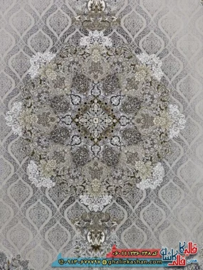 فرش طلاکوب 1200 شانه طرح مژده رنگ کرم صدفی گل برجسته کاشان زمینه