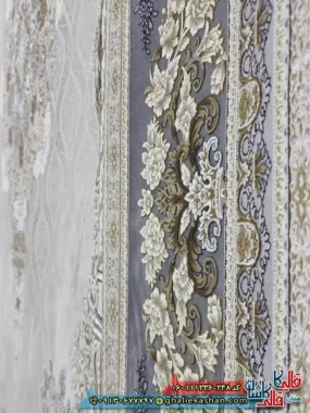 فرش طلاکوب 1200 شانه طرح مژده رنگ کرم صدفی گل برجسته کاشان نزدیک