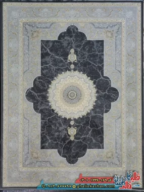 فرش ‌طلاکوب ‌1200 ‌شانه ‌طرح ‌نسیم ‌رنگ ‌طوسی ‌دودی ‌کاشان ‌