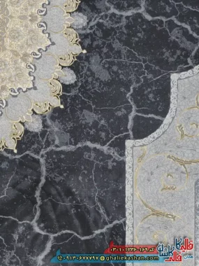 فرش ‌طلاکوب ‌1200 ‌شانه ‌طرح ‌نسیم ‌رنگ ‌طوسی ‌دودی ‌کاشان ‌نزدیک ‌2