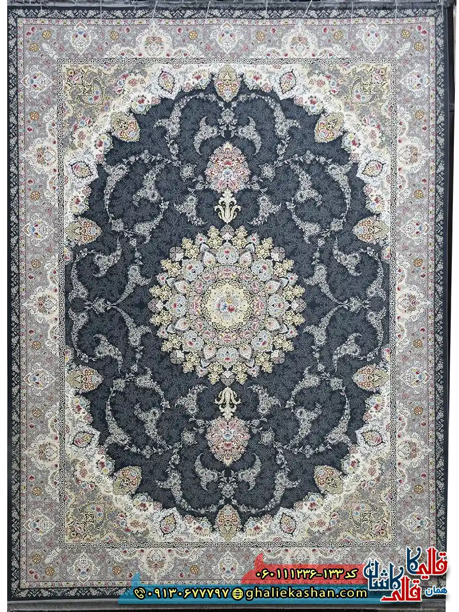 فرش طلاکوب 1200 شانه طرح نگین مشکی زغالی کاشان اصلی فرش طلاکوب 1200 شانه طرح نگین مشکی زغالی کاشان اصلی
