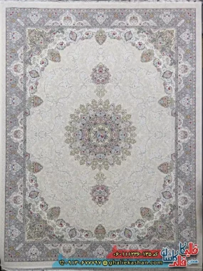 فرش طلاکوب 1200 شانه طرح نگین کرم کاشان اصلی