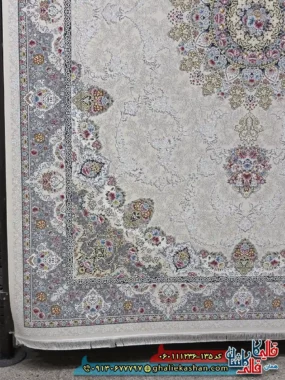 فرش طلاکوب 1200 شانه طرح نگین کرم کاشان حاشیه