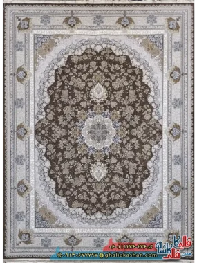 فرش طلاکوب 1200 شانه طرح پونه رنگ قهوه ای شکلاتی گل برجسته کاشان