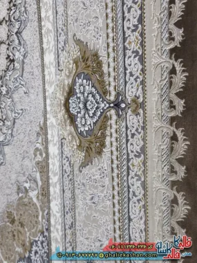 فرش طلاکوب 1200 شانه طرح پونه رنگ قهوه ای شکلاتی گل برجسته کاشان نزدیک