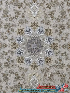 فرش طلاکوب 1200 شانه طرح پونه رنگ کرم صدفی گل برجسته کاشان زمینه