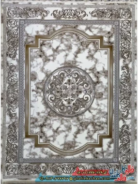 فرش طلاکوب 1200 شانه فرانسوی طرح مدوسا رنگ سفید گل برجسته کاشان