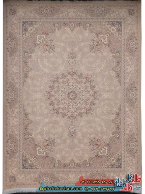 فرش طلاکوب 1500 شانه خشتی طرح زرنگار رنگ طوسی سیلور کاشان اصلی