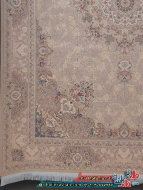 فرش طلاکوب 1500 شانه خشتی طرح زرنگار رنگ طوسی سیلور کاشان حاشیه