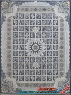 فرش طلاکوب 700 شانه خشتی طرح آیسان زمینه طوسی دودی کاشان