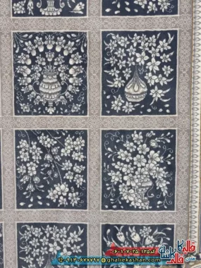 فرش طلاکوب 700 شانه خشتی طرح آیسان زمینه طوسی دودی کاشان نزدیک 2