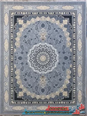 فرش طلاکوب 700 شانه طرح آنیسا رنگ طوسی نقره ای کاشان