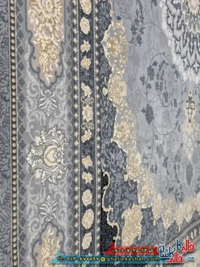 فرش طلاکوب 700 شانه طرح آنیسا رنگ طوسی نقره ای کاشان نزدیک