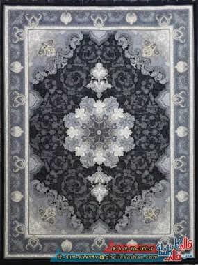 فرش طلاکوب 700 شانه طرح آیدا رنگ سرمه ای کاشان