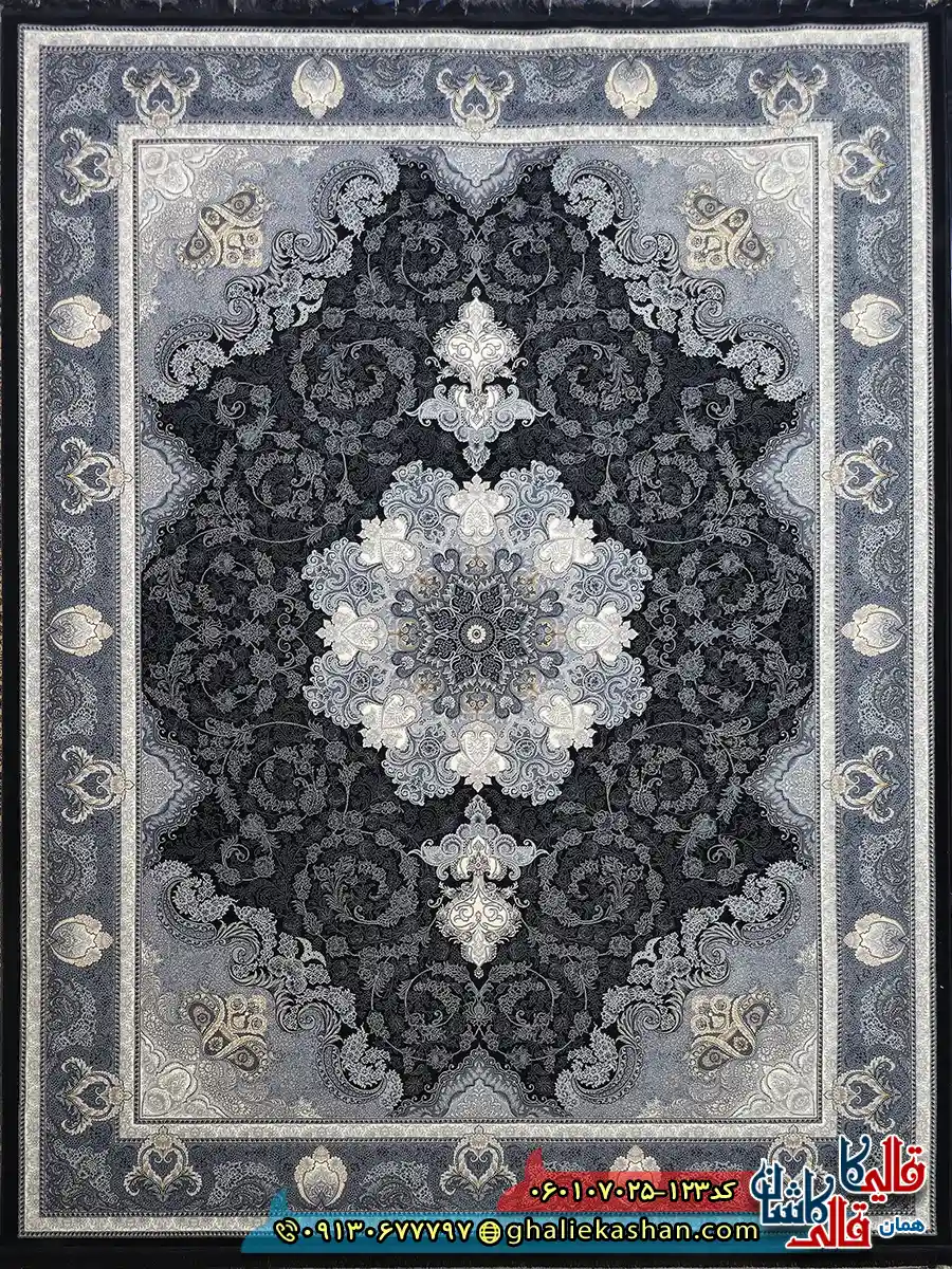 فرش طلاکوب 700 شانه طرح آیدا رنگ سرمه ای کاشان اصلی فرش طلاکوب 700 شانه طرح آیدا رنگ سرمه ای کاشان اصلی
