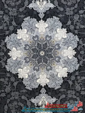 فرش طلاکوب 700 شانه طرح آیدا رنگ سرمه ای کاشان زمینه