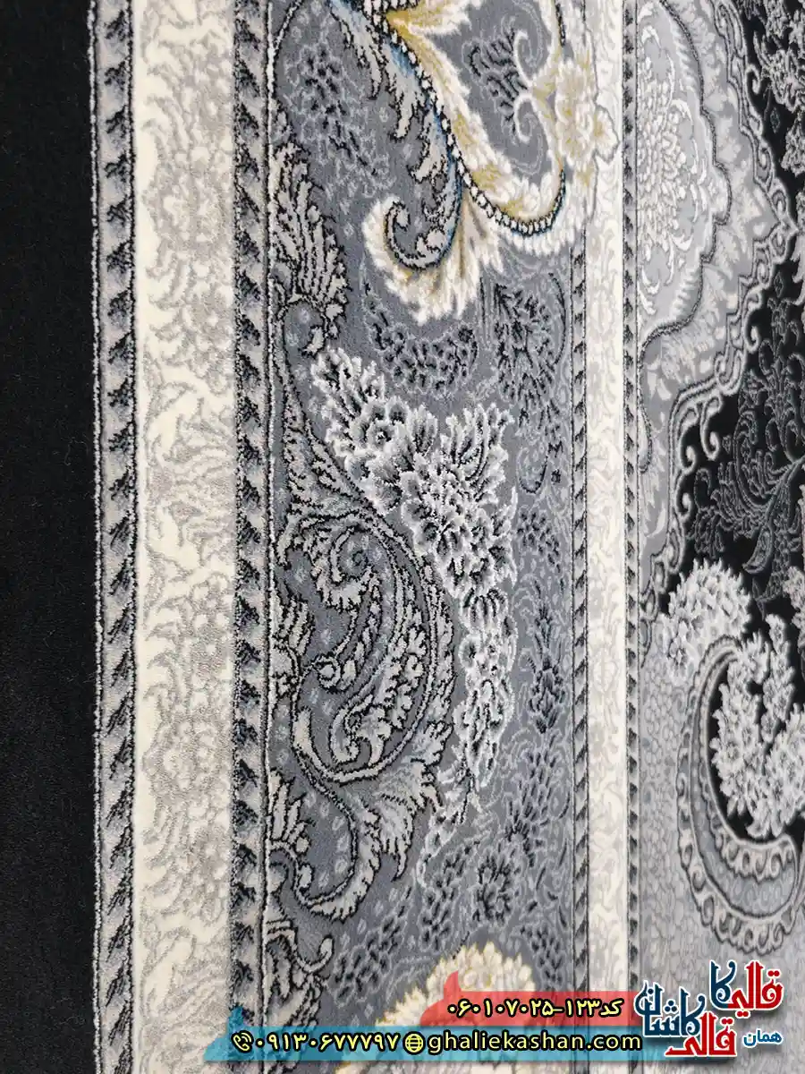 فرش طلاکوب 700 شانه طرح آیدا رنگ سرمه ای کاشان نزدیک