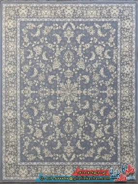 فرش طلاکوب 700 شانه طرح افشان آنا رنگ طوسی نقره ای کاشان اصلی