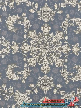 فرش طلاکوب 700 شانه طرح افشان آنا رنگ طوسی نقره ای کاشان زمینه