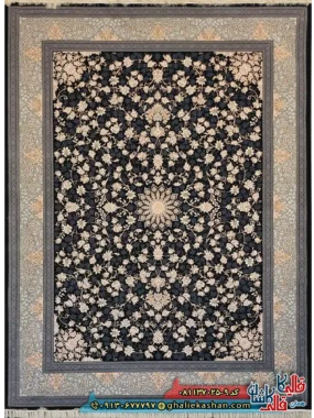 فرش طلاکوب 700 شانه طرح افشان تلما رنگ سرمه ای کاشان