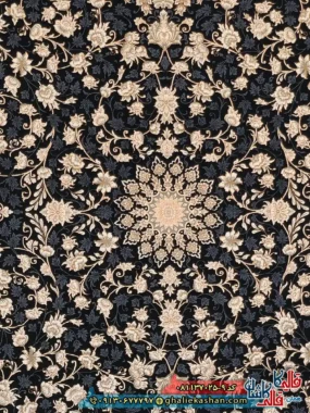 فرش طلاکوب 700 شانه طرح افشان تلما رنگ سرمه ای کاشان زمینه