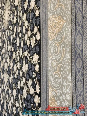 فرش طلاکوب 700 شانه طرح افشان تلما رنگ سرمه ای کاشان نزدیک