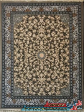 فرش طلاکوب 700 شانه طرح افشان تلما رنگ طوسی فیلی کاشان