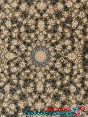 فرش طلاکوب 700 شانه طرح افشان تلما رنگ طوسی فیلی کاشان زمینه