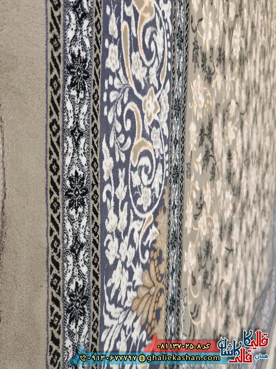 فرش طلاکوب 700 شانه طرح افشان تلما رنگ طوسی فیلی کاشان نزدیک