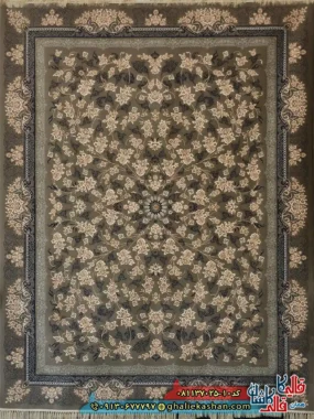 فرش طلاکوب 700 شانه طرح افشان جانان رنگ طوسی فیلی کاشان